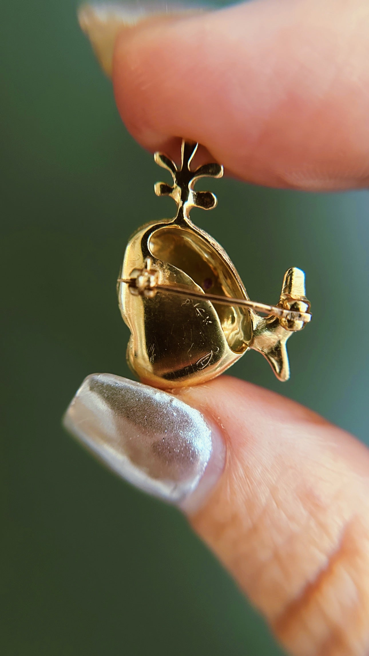Vintage 14k Whale Brooch with Ruby Eye