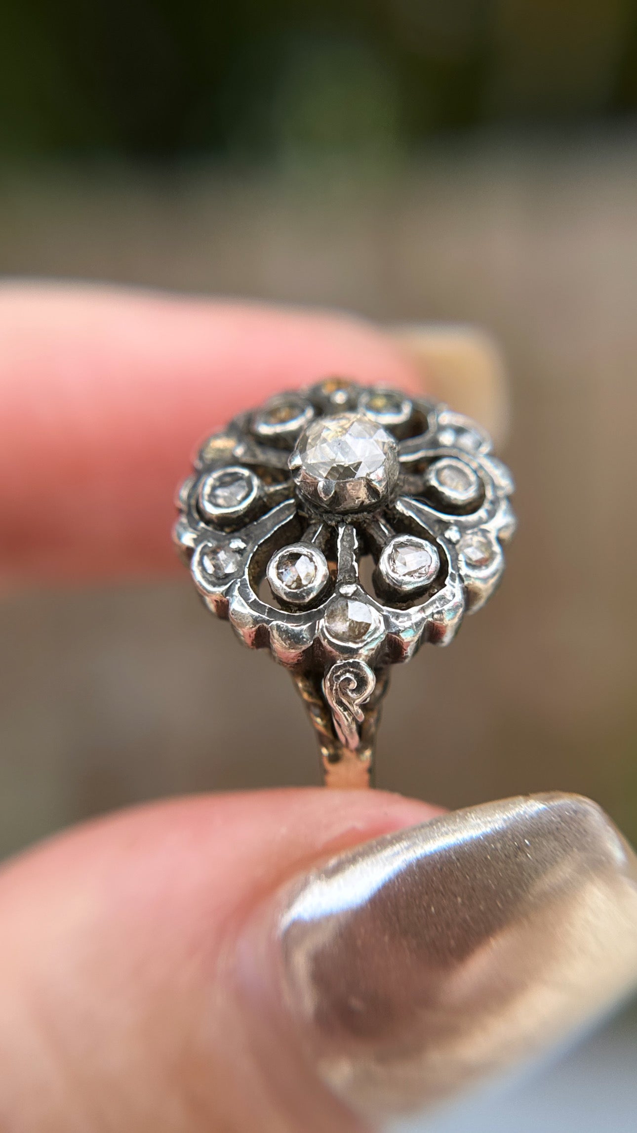 Vintage 14k Rose Cut Diamond Cluster Ring 6.25