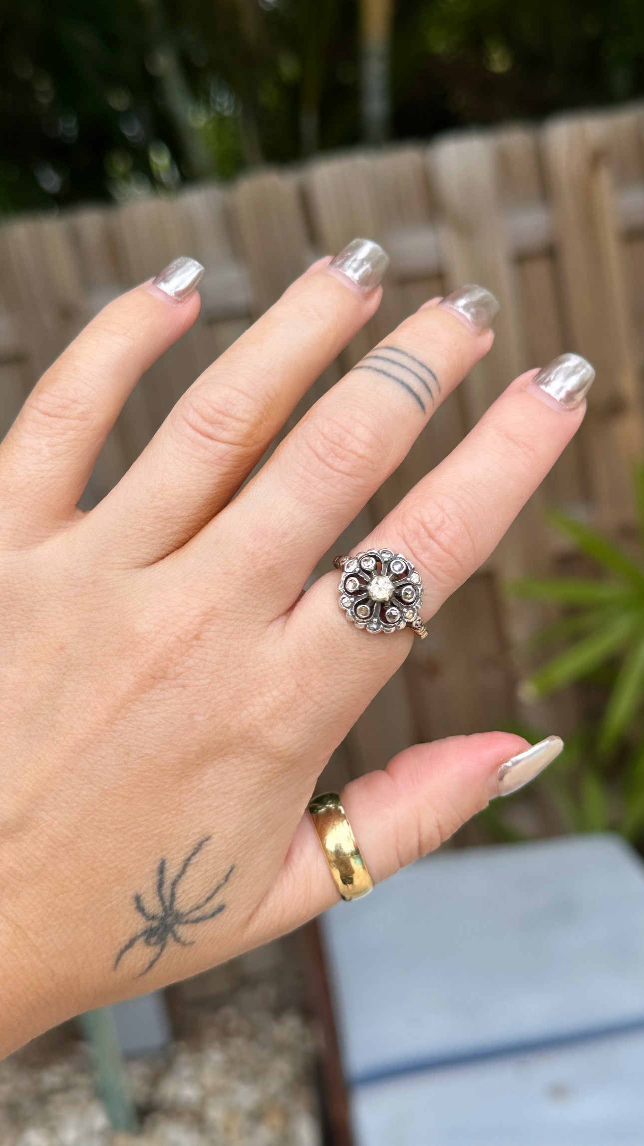 Vintage 14k Rose Cut Diamond Cluster Ring 6.25