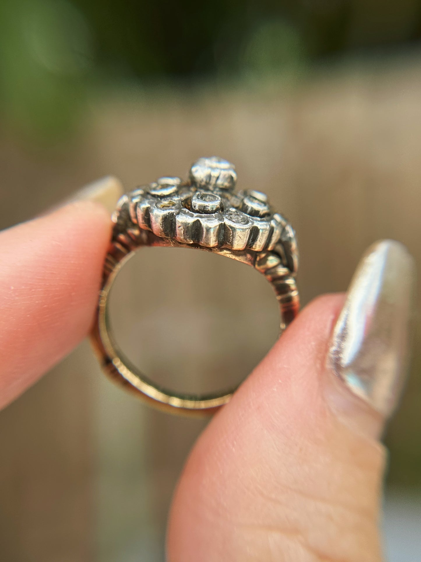 Vintage 14k Rose Cut Diamond Cluster Ring 6.25
