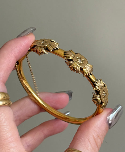 Antique 14k Star Set Diamond Bangle