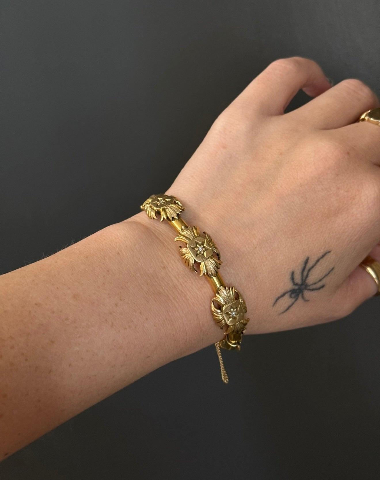 Antique 14k Star Set Diamond Bangle