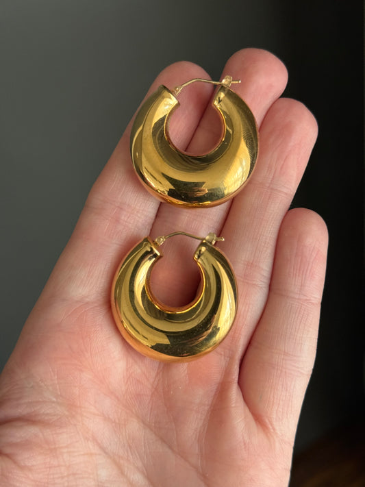 Vintage Butter 14k Puffy Hoop Earrings (not hollow)