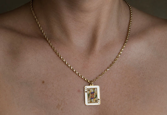 14k Enameled Queen of Hearts Card Pendant