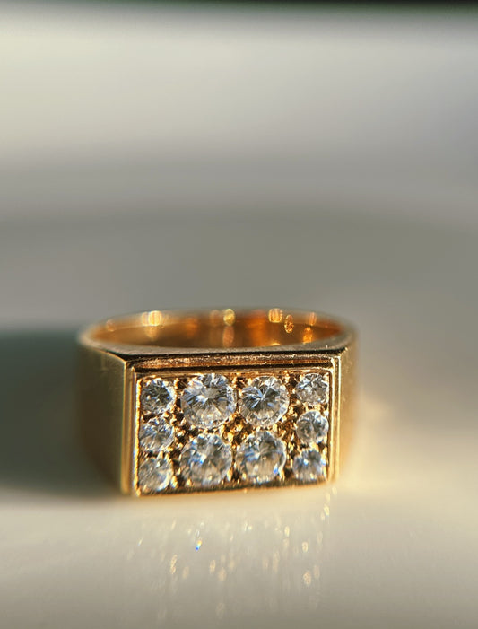 Vintage 14k Diamond Studded Heavy Signet - size 6