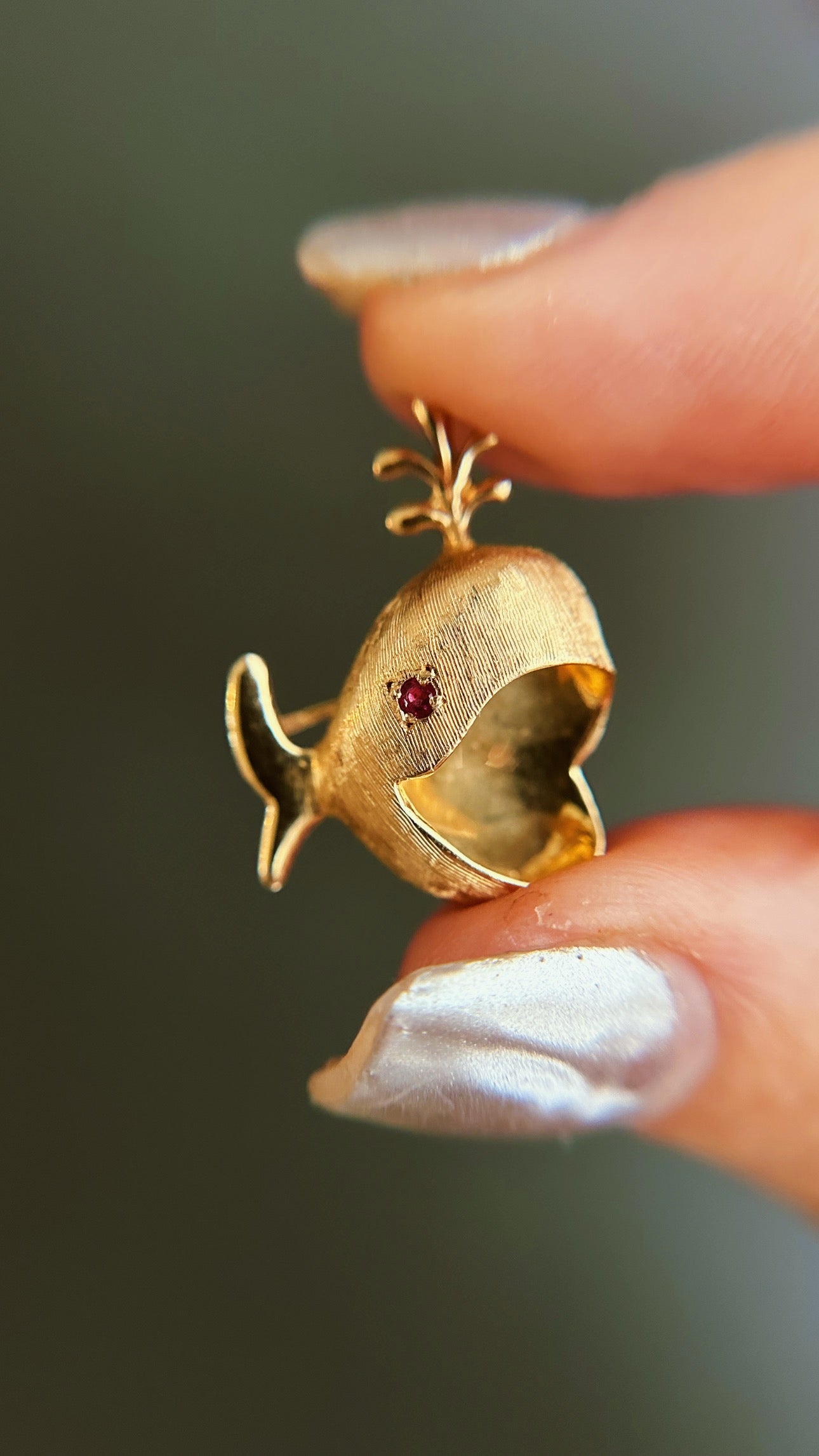 Vintage 14k Whale Brooch with Ruby Eye