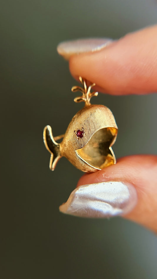 Vintage 14k Whale Brooch with Ruby Eye