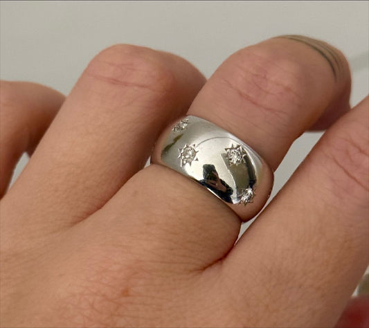 Vintage 14k Star Set Diamond Eternity Cigar Band - 6.5