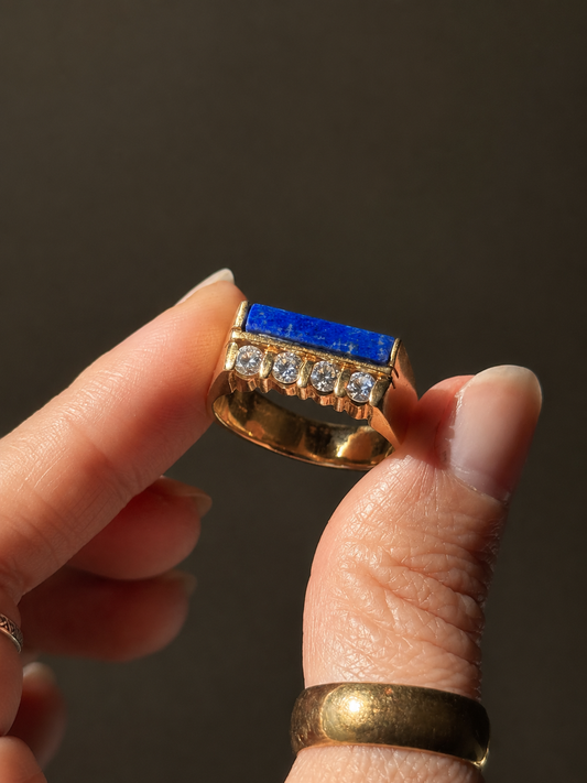 Vintage 14k Diamond and Lapis Signet