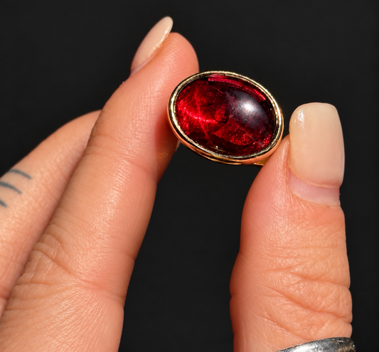 14k Chunky Bezel Set Garnet Ring size 6