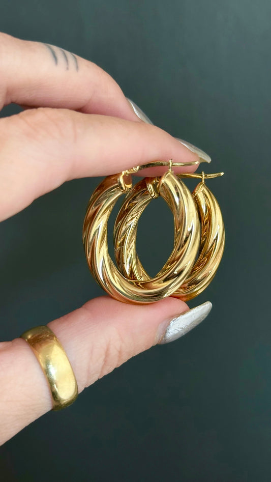 14k Twisted Oval Hoops