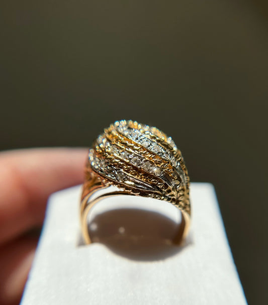 Vintage 14k Diamond Bombe/Dome Ring size 7