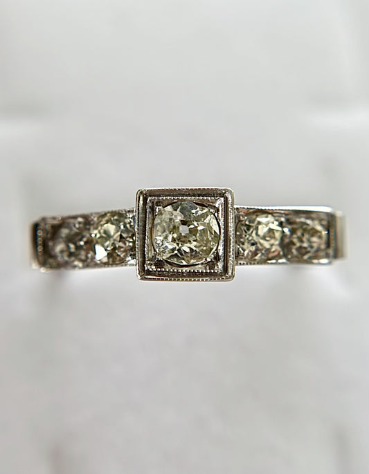 Vintage 18k White Gold Old Mine Cut Diamond Ring - 7.25