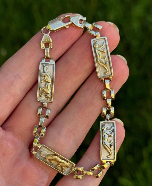 Vintage 14k Panther Link Panther Paneled Bracelet