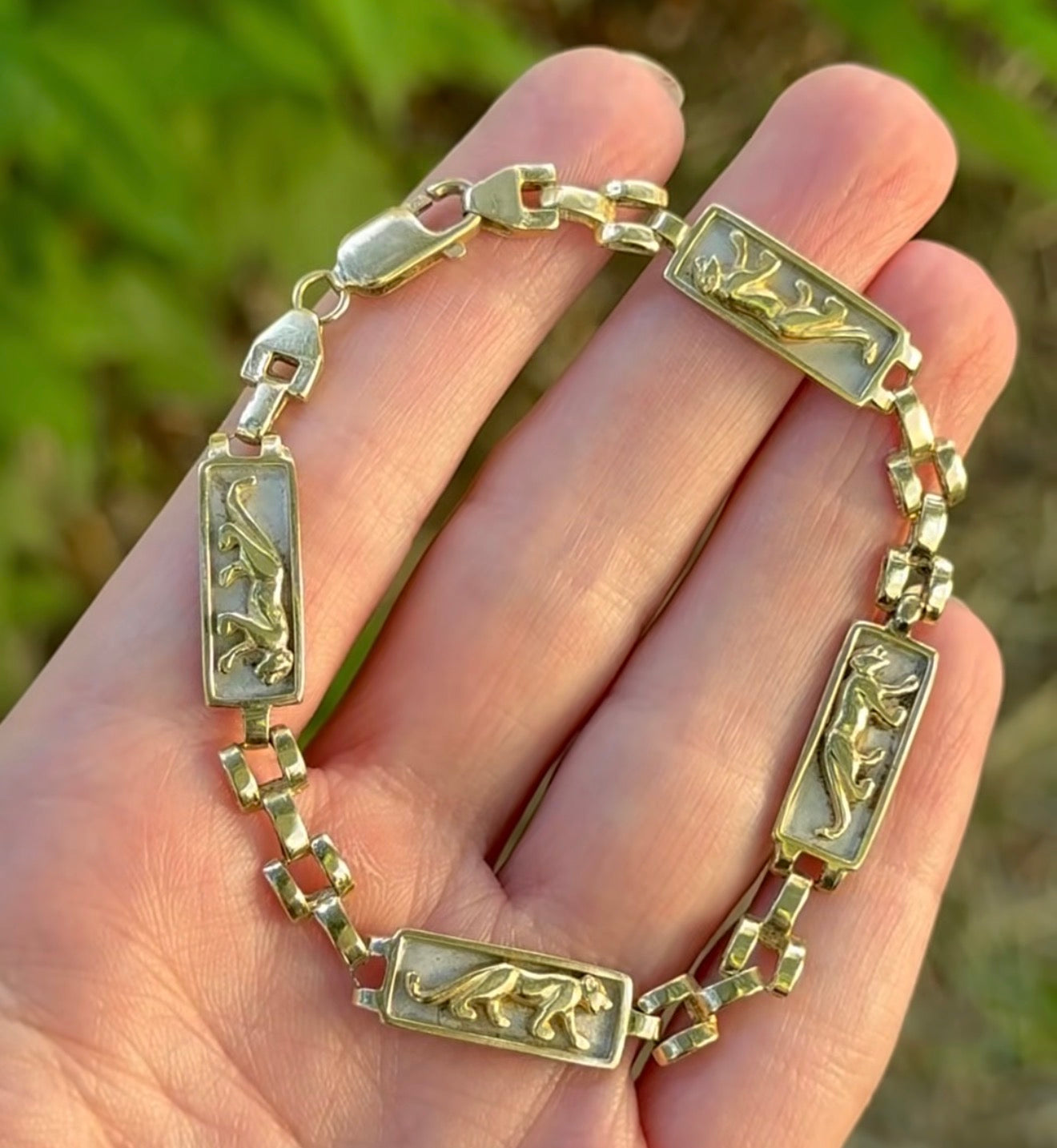Vintage 14k Panther Link Panther Paneled Bracelet