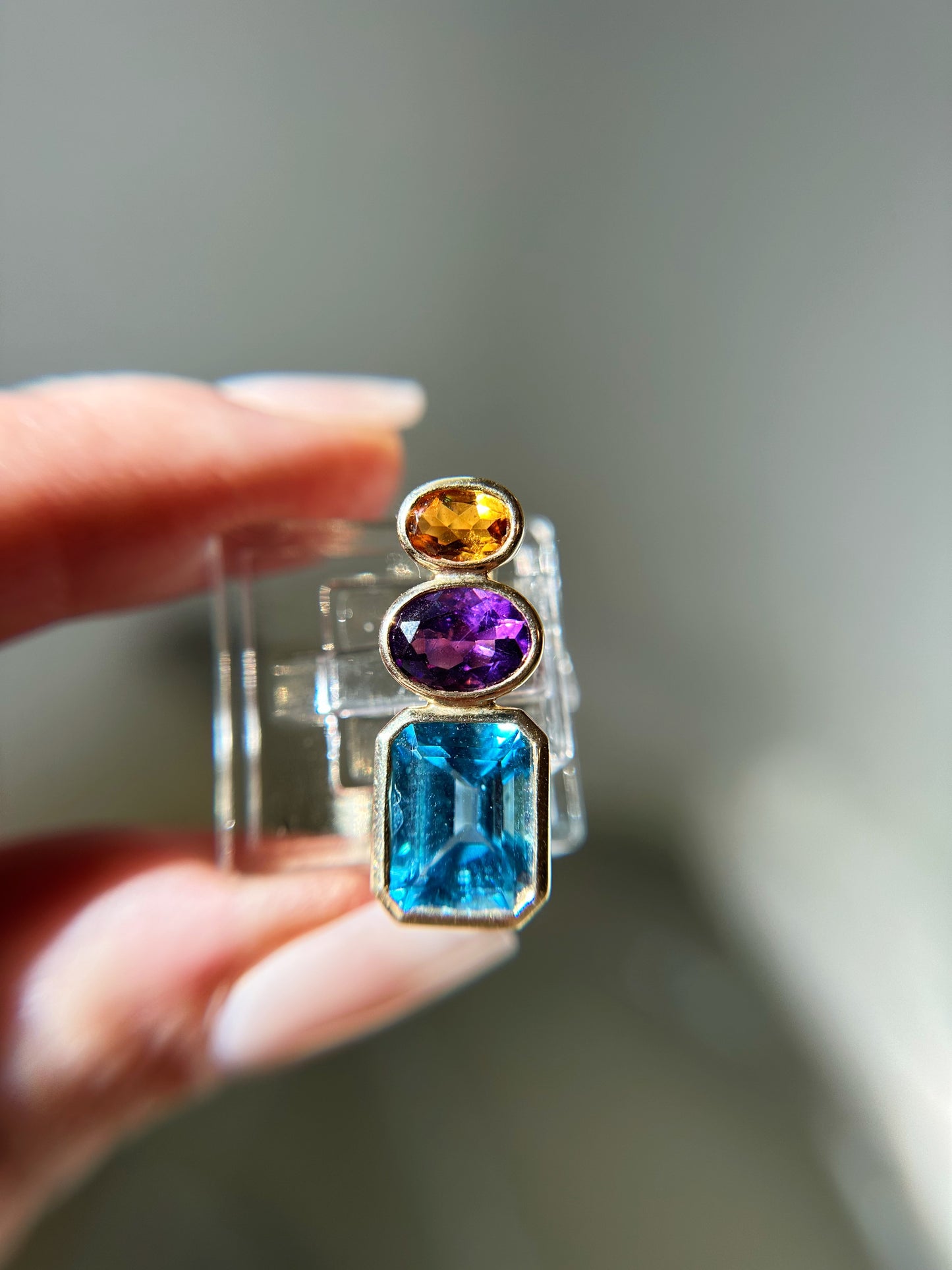 Estate 14k Citrine, Amethyst, and Aquamarine Pendant