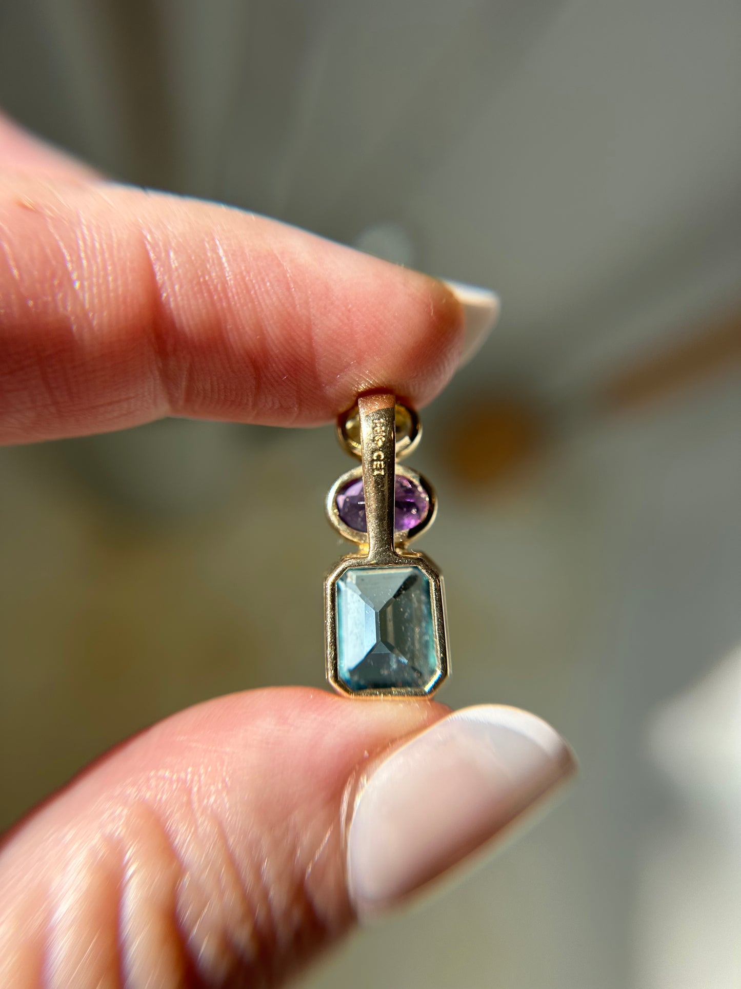 Estate 14k Citrine, Amethyst, and Aquamarine Pendant