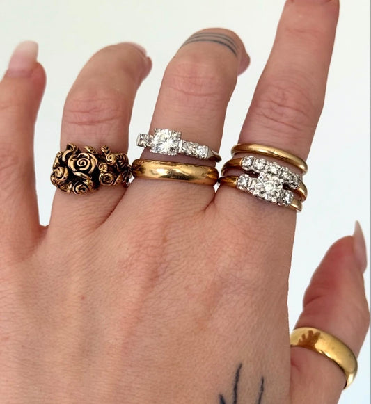 Vintage 14k Rose Carved Eternity Ring size 5