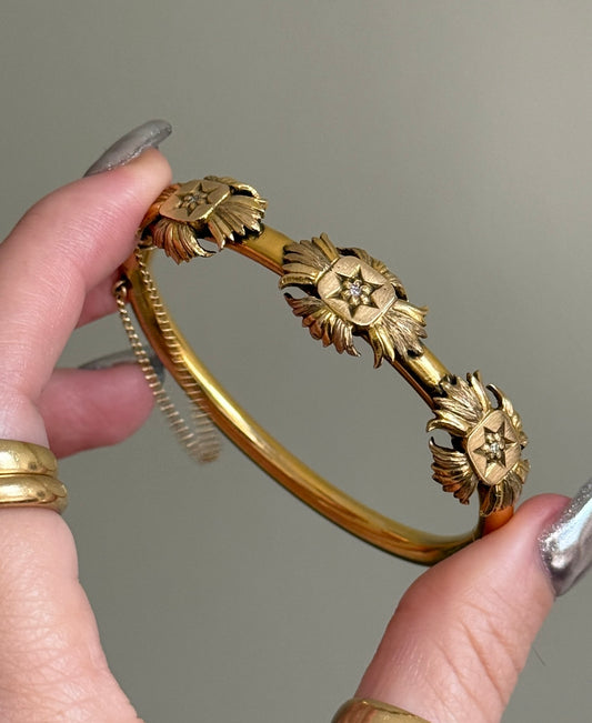 Antique 14k Star Set Diamond Bangle
