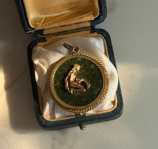 Vintage 14k Aquarius Water Bearer Jade Pendant