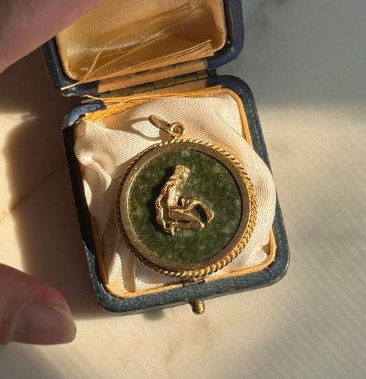 Vintage 14k Aquarius Water Bearer Jade Pendant