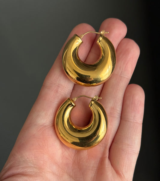 Vintage Butter 14k Puffy Hoop Earrings (not hollow)