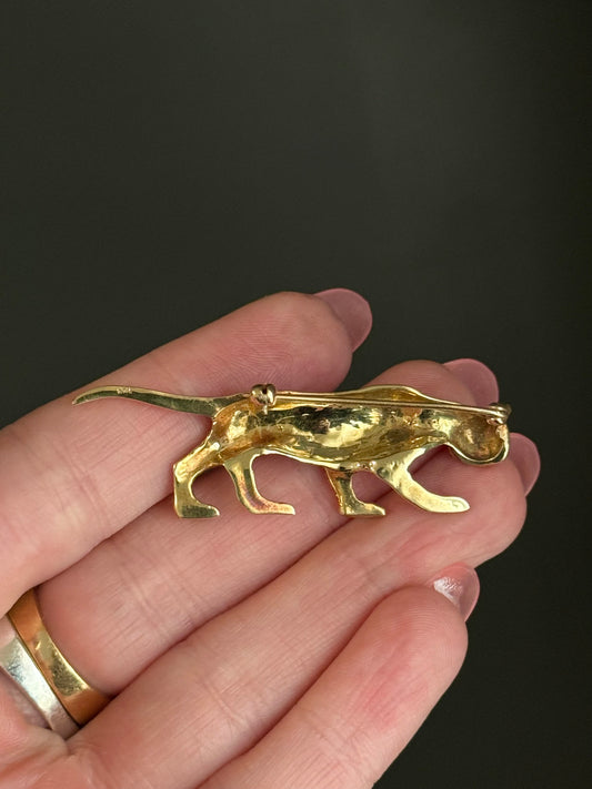 Vintage 14k Enameled Tiger Brooch