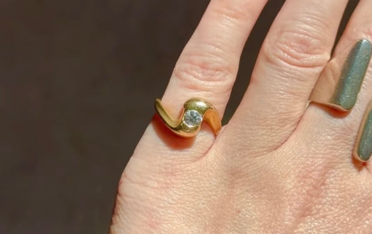 Vintage 14k Curvy Old Mine Cut Diamond Ring size 3