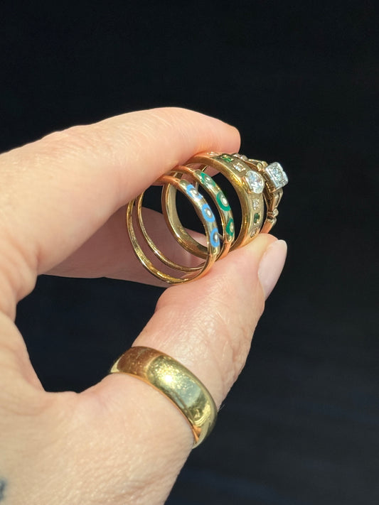 14k Blue and Green Enamel Stacking Bands