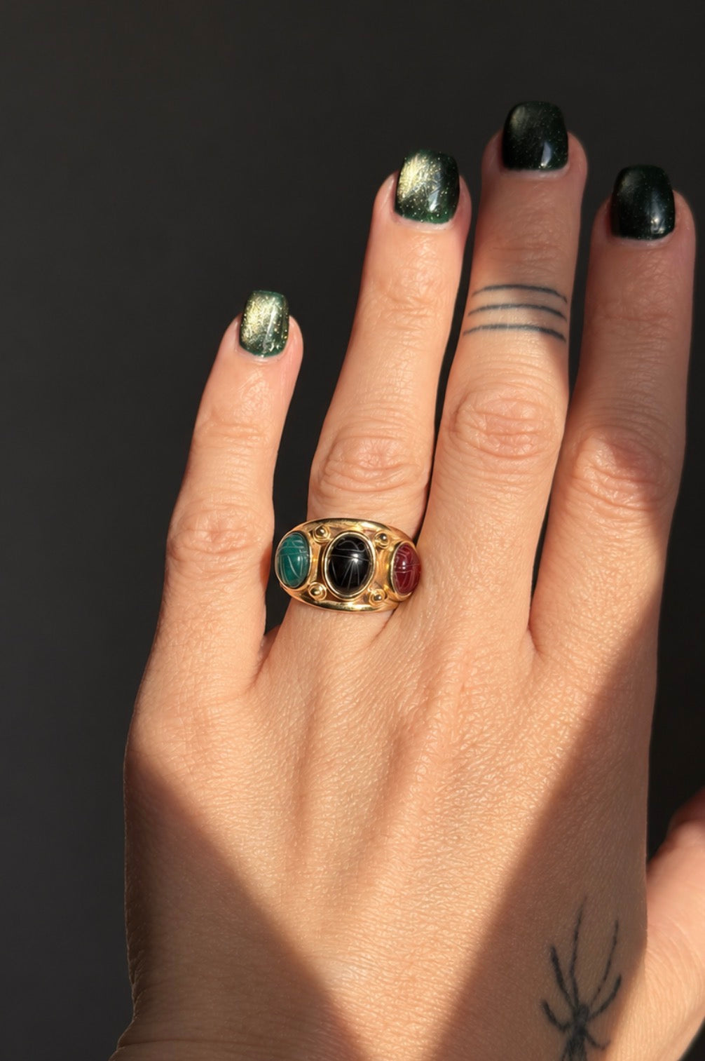 Vintage 14k Jade Scarab Ring size 7.5 (sizable)