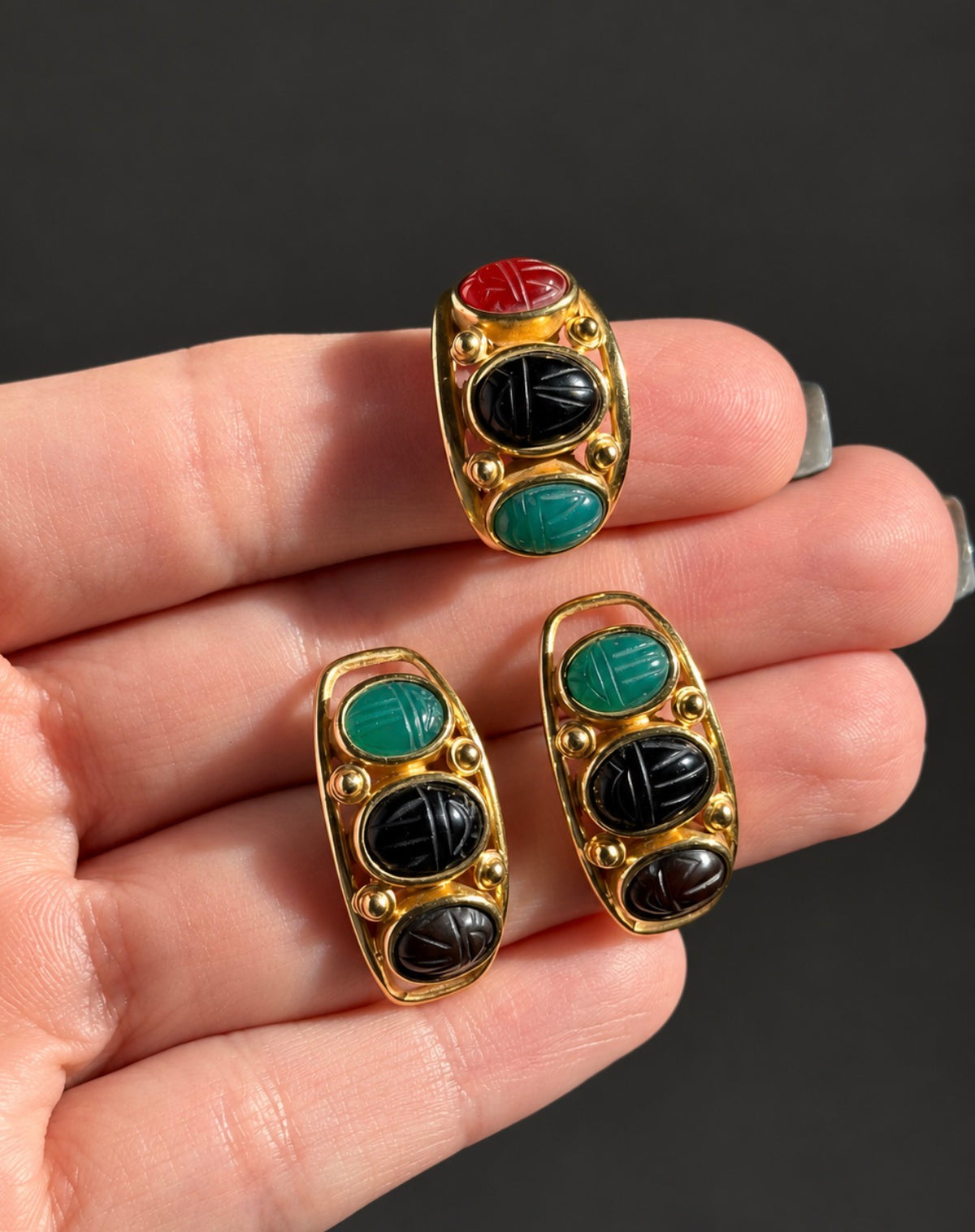 Vintage 14k Jade Scarab Ring size 7.5 (sizable)