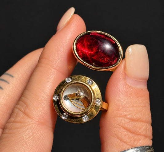 14k Chunky Bezel Set Garnet Ring size 6