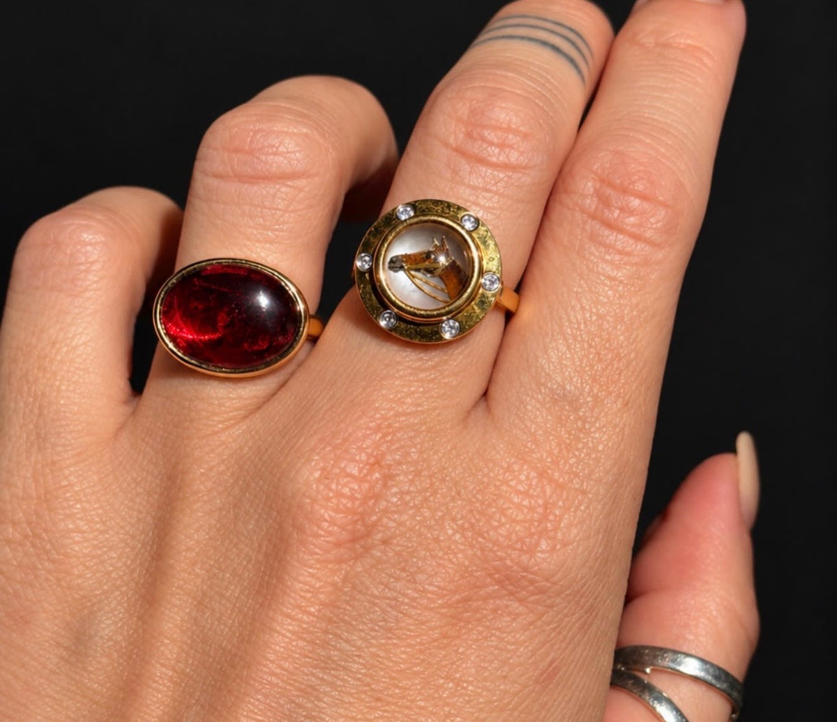 14k Chunky Bezel Set Garnet Ring size 6
