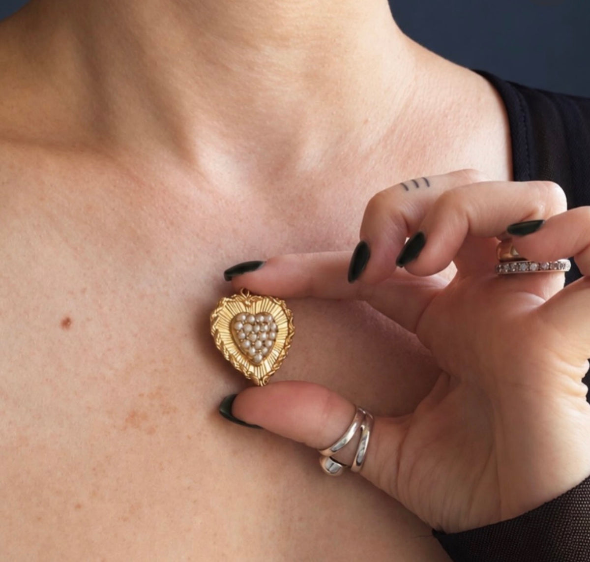Vintage 14k Sunburst Heart Pendant with Pearls