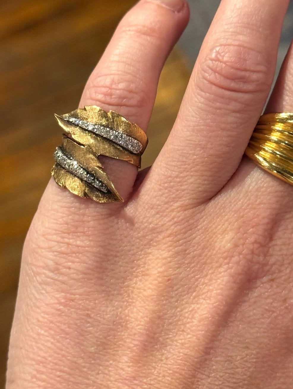 Vintage 14k Diamond Leaf Ring size 4.5